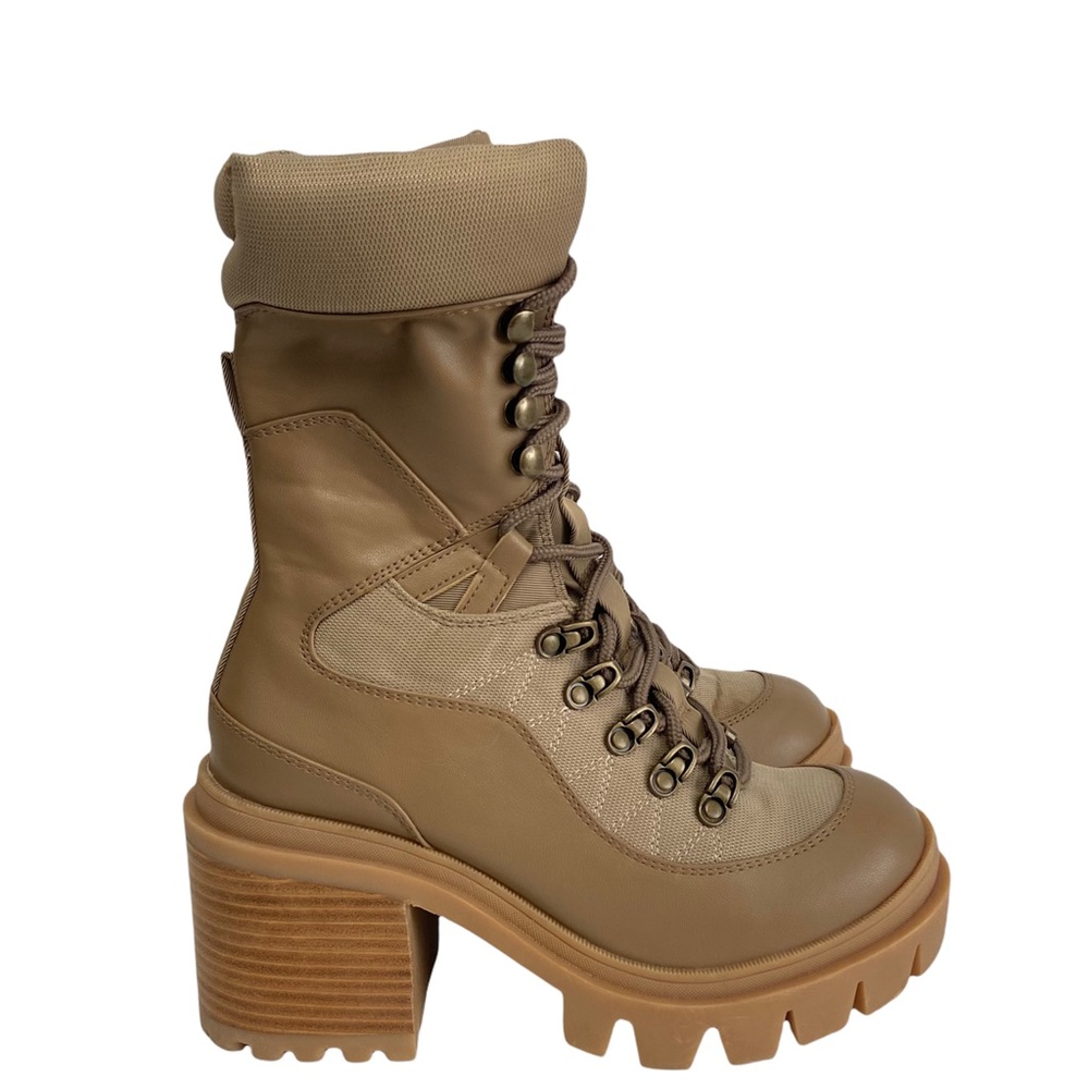 New Jeffrey Campbell Maniac Lug Sole Mid Calf Hiking Boots In Natural Size 8